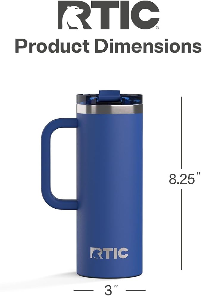 RTIC 20oz Road Trip Travel Mug with Lid and Handle, Ceramic Lined, Insulated, Stainless Steel, Metal, Double Wall Vacuum-Insulation, Portable Coffee, Tea Cup for Hot and Cold Drink, Cobalt - Image 4