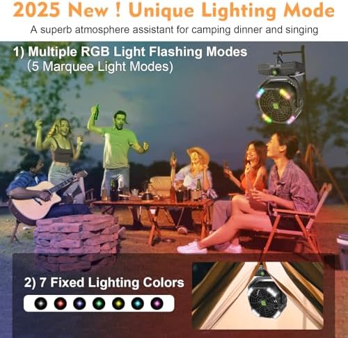RUNTOP 20000mAh Camping Fan, Oscillating High Speed Rechargeable Battery Operated Fan w/RGB Light,Remote,Hanging Hook, Outdoor Portable Fans Battery Powered Personal USB Desk Fan for Tent, Travel - Image 6