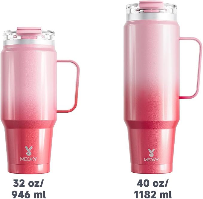 Meoky 32 oz Tumbler with Handle, Insulated Tumbler with Lid and Straw, Stainless Steel Travel Mug, 100% Leak Proof, Keeps Cold for 24 Hours or Hot for 8 Hours, Fits in Car Cup Holder (Flamingo) - Image 6