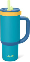 Ello Oasis 18oz Kids Tumbler with Handle & Retracting Straw, 100% Leakproof Reusable Insulated Stainless Steel Cup, Gifts for Teens Girls Boys, Keeps cold for 18 Hours, Cup Holder Friendly, Glacier by Ello