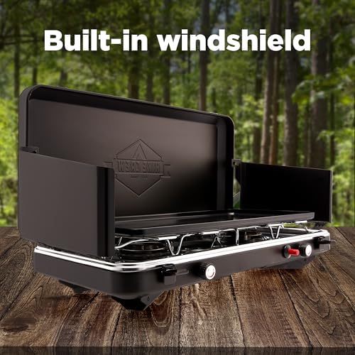Hike Crew 2-in-1 Gas Camping Stove and Griddle | 20,000 BTU 2 Burner Propane Portable Stovetop w/Griddle Plate | Foldable Legs | Integrated Igniter w/Regulator | Wind Panels & Built-in Carry Handle - Image 6