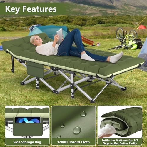 Slendor Camping Cot for Adults, Heavy Duty 500lbs with 3.5" Mattress - Image 6