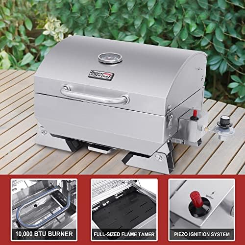 Royal Gourmet GT1001 Stainless Steel Portable Grill, 10000 BTU BBQ Tabletop Gas Grill with Folding Legs and Lockable Lid, Outdoor Camping, Deck and Tailgating, Silver - Image 5