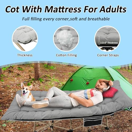HABUTWAY Camping Cots for Adults, 600lbs Capacity, Folding Camping Cot with Mattress, Sleeping Cots for Adults with Carry Bags for Travel,Beach,Patio,Home Office,Nap Time - Image 5