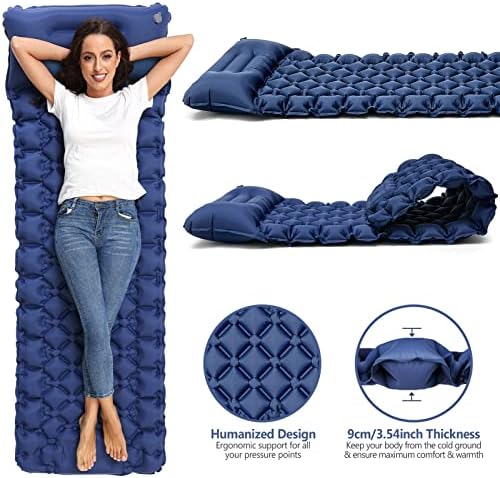 Sleeping Pad, Ultralight 40D Nylon Camping Mat Built-in Pump - Blue - Image 4