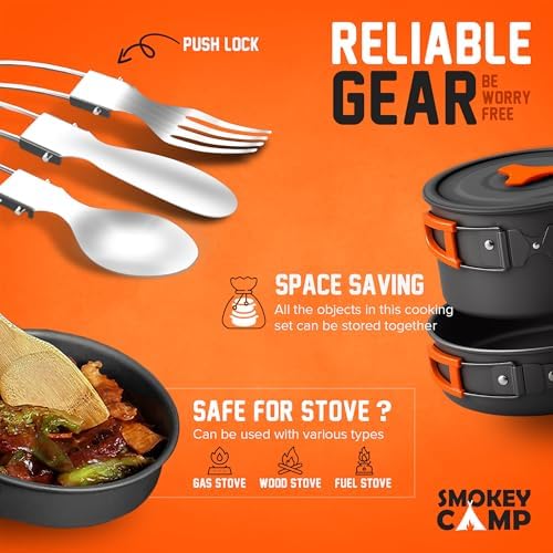 Smokey Camp Camping Cookware Mess Kit Set with Stove - Backpacking Camping Pots and Pans Set, All in One Non-Stick Camping Cooking Set, Portable Stove, Hiking, Picnic, Outdoor & Camping Cookware Set - Image 7
