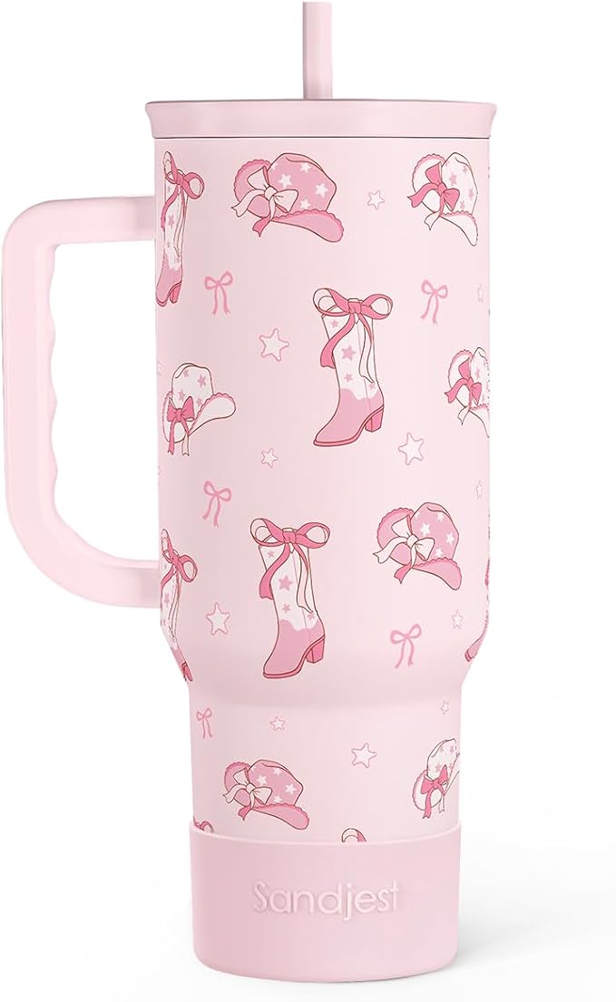 Cowgirl 40oz Slider Tumbler with Handle and Straw - Insulated Stainless Steel Travel Coffee Mug for Women Girls, Gift for Birthday, Christmas by SANDJEST