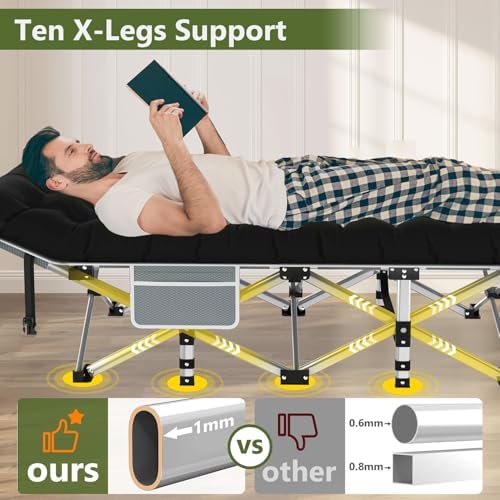 Slendor Camping Cot for Adults, Folding Bed with 3.5" Mattress, 500lbs - Image 4