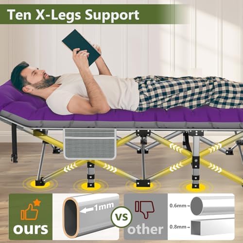Slendor Folding Camping Cot with Mattress for Adults, 500lbs Portable Bed - Image 4