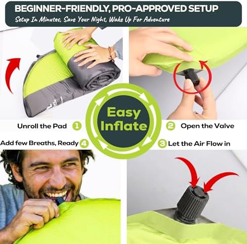 Gear Doctors® Oxylus 4.3 R-Value Insulated Foam Self Inflating Sleeping Pad Camping — Sleeping Pad Backpacking Air Mattress—Camping Mattress Self Inflating Camp Mat 4 Seasons Sleep Mat—Camp/Floor/Tent - Image 3