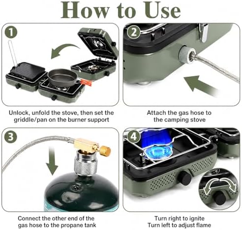 Hisencn Camping Stove 2 Burner Foldable Propane Camping Stove with Cookware - Image 5