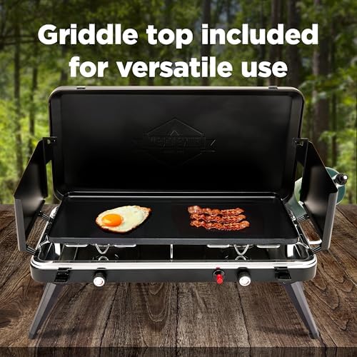 Hike Crew 2-in-1 Gas Camping Stove and Griddle | 20,000 BTU 2 Burner Propane Portable Stovetop w/Griddle Plate | Foldable Legs | Integrated Igniter w/Regulator | Wind Panels & Built-in Carry Handle - Image 5