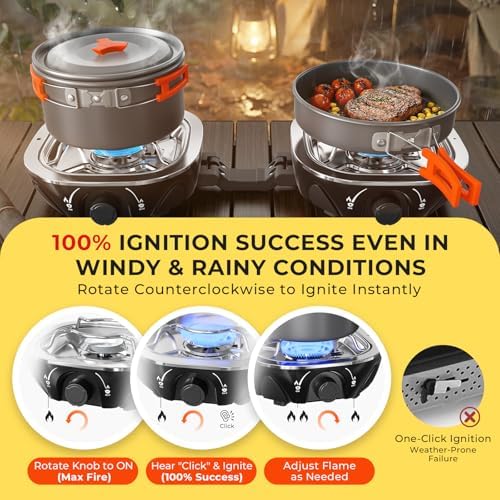 20000 BTU Propane Camping Stove with Cookware Set & Carry Bag Black - Image 4