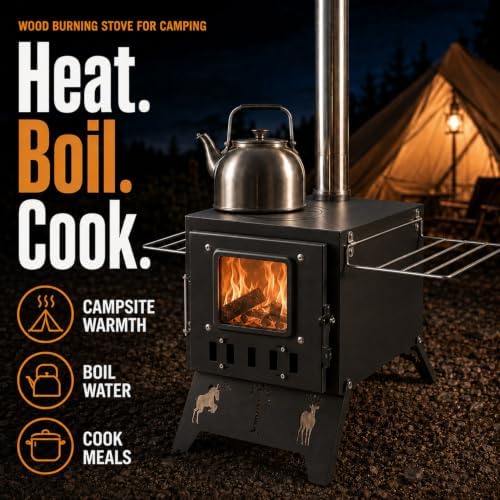 Camping Stove，Portable Camping Wood Stove for Tent with 5-Piece Chimney - Image 6
