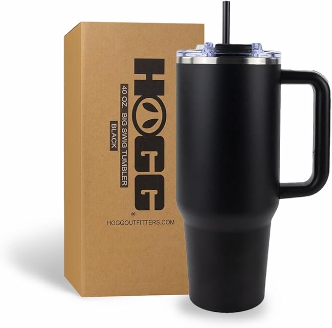 Hogg Big Swig 40 oz Tumbler with Handle and Straw - Black, 40oz Insulated Stainless Steel, Water Tumbler with Straw, Water Cup with Handle, Versatile Leak Proof Lid by HoggOutfitters