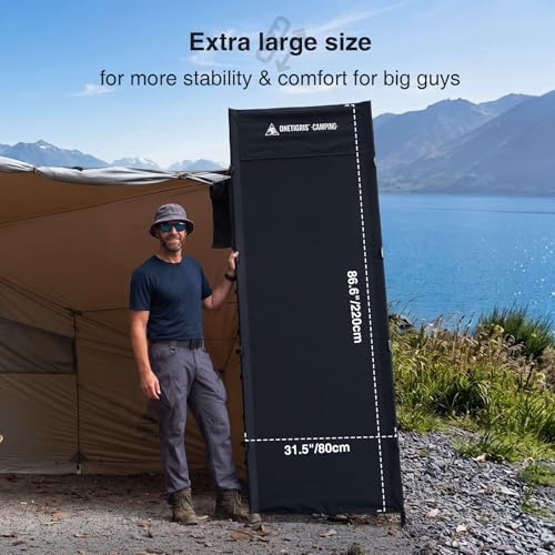 ONETIGRIS SUPRATIROS Extra Large Camping Cot, Height Adjustable Oversized Sleeping Cot with Extending Legs for Camping, Car Trips, Truck, Beach, Office Nap, Sturdy Supports Up to 400lbs (Black) - Image 4