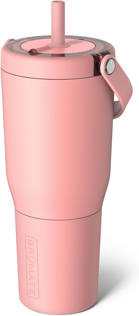 BrüMate Resa 35oz 100% Leakproof Travel Tumbler with Handle & Straw | Flexible SoftSip Straw | Silicone Sleeve for Durability | Stainless Steel | Cup Holder & Travel Friendly Water Bottle | (Guava) by Br%C3%BCMate