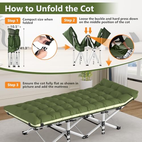 Slendor Camping Cot for Adults, Heavy Duty 500lbs with 3.5" Mattress - Image 5