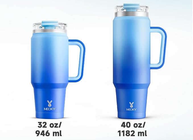 Meoky 40 oz Tumbler with Handle and Straw, Insulated Tumbler with Lid and Straw, Stainless Steel Travel Mug, Keeps Cold for 34 Hours, 100% Leak Proof, Fits in Car Cup Holder (Sky) - Image 8