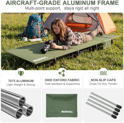 87" Extra Long Camping Cot, Heavy-Duty Aluminum Frame 440lbs, Green - Image 6