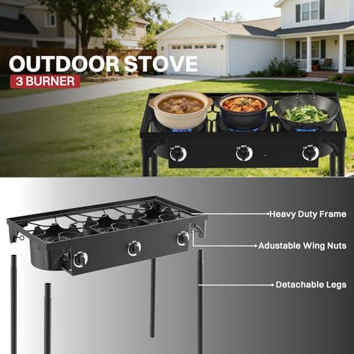 3 Burner Propane Camp Stove | 225,000 BTU | High Pressure Gas Burners - Image 6