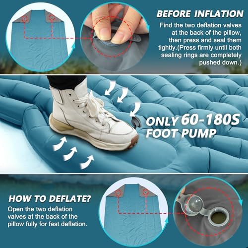 Double Camping Sleeping pad with Pillow & Built-in Foot Pump - Image 5