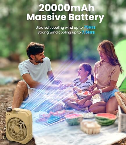 Portable Camping Fan, 20000mAh Rechargeable Battery Operated Fan with LED Lantern, 90° Auto-Oscillation Cordless, USB Powered for Outdoor Indoor Power Outage Travel Worksite Hurricane Beach - Image 2