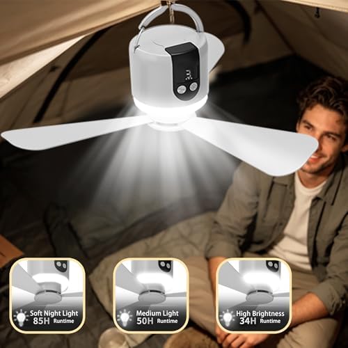 18“ Camping Ceiling Fan with Light & Remote, 15600mAh Battery Operated Tent Fan,Power Bank,Rechargeable Battery Powered Fan,Hangable Camping Fan,Camping Essential (Green) - Image 4
