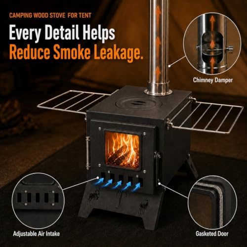 Camping Stove，Portable Camping Wood Stove for Tent with 5-Piece Chimney - Image 3