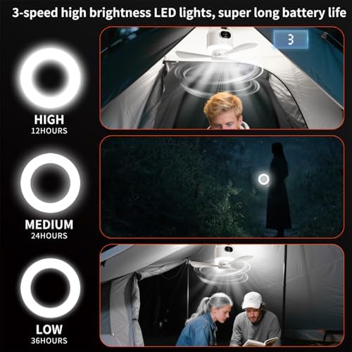 11“ Camping Ceiling Fan with Light & Remote, Battery Operated Tent Fan,Rechargeable Battery Powered Fan,Hangable Camping Fan,Camping Essential (White-10040mAh, Centimeters, 28.9) - Image 4