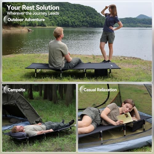 MARCHWAY Lightweight Folding Tent Camping Cot Bed with Lever Lock, Easy Setup Portable Compact for Outdoor Travel, Hunting, Hiking, Motorcycling, Support 330Lbs (Black) - Image 2