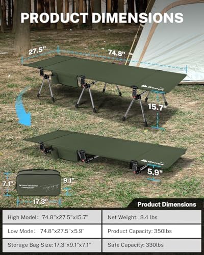 Gonex Camping Cot with Adjustable Height, Portable Folding Cot for Adults - Image 3