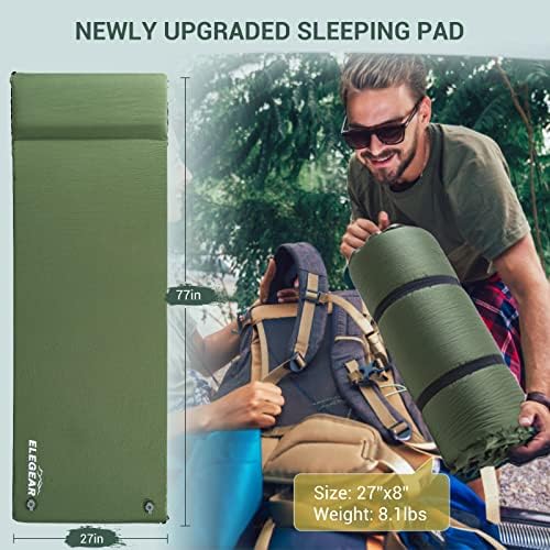 Elegear Self Inflating Sleeping Pad with Pillow 26D Memory Foam 3.15" - Image 5