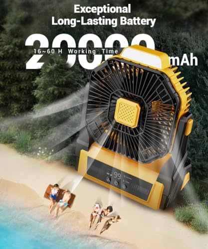KopBeau 20000mAh Portable Rechargeable Fan, Battery Powered Camping Fan - Image 3