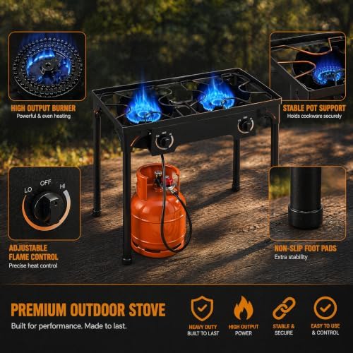 Outvita 2 Burner Propane Gas Stove for Outdoor Cooking, 150,000 BTU - Image 4