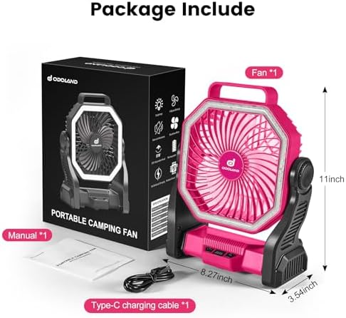 Odoland Portable Rechargeable Fan, 20000mAh Camping Fan with LED Lantern - Image 6