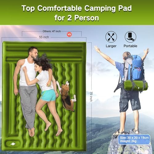 FNARMW Double Sleeping Pad Camping, Self Inflating 6'' Extra-Thick 2 Person Pillow Built-in Foot Pump Waterproof Inflatable Sleeping Mat Backpacking, Tent, Hiking, Portable Camping Pad (Yellow Grey) - Image 4