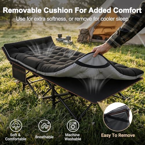 ABORON Camping Cot for Adult 28" Extra Wide, Heavy-Duty 1200D Oxford Cot for Sleeping, Portable Folding Camp Bed with Mat & Carry Bag - Image 3