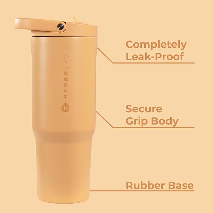 HydroJug Sport - Stainless Steel Tumbler with Straw, Vacuum Insulated, 40oz Leakproof Water Bottle, Ergonomic Design, Reusable, Dishwasher Safe, Rubber Base, Durable for Gym or Outdoors, Marigold - Image 2