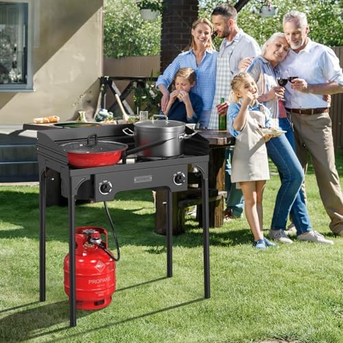 ROVSUN 2 Burner Outdoor Propane Gas Stove with Regulator, Windpanel & Carrying Bag, 150,000 BTU Powerful Stand Cooker for Backyard Cooking Camping Home Brewing Canning Turkey Frying - Image 7