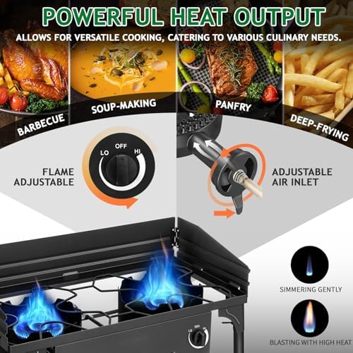 Outvita 2 Burner Propane Gas Stove, 150,000 BTU Outdoor Camping Cooker - Image 5