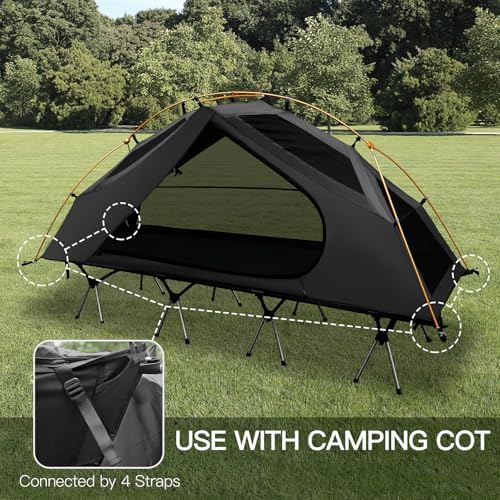 Night Cat Camping Cot Tent - Waterproof 1-Person Off-Ground Combo Cot Bed for Adults Portable Easy Set-up Tent Black 27.5'' Width - Image 5