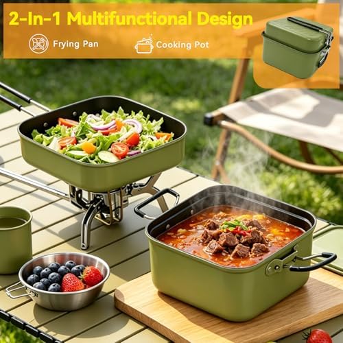 2 Burner 24000 BTU Propane Camping Stove, Foldable Camp Stove with 2-in-1 Frying Pan & Pot, Adjustable Burner Dual Gas Stove,Camp Cooking Set with Windshiel, Carry Bag for Tailgating, Picnic, Black - Image 5