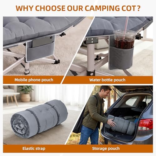 Camping Cot for Adults 800 LBS, 75"x28" Heavy Duty Folding Cot Bed with 2" Thick Detachable Pad & 1200D Oxford, Sleeping Cot for Camping & Guest Bed - 10-Second Setup - Image 6