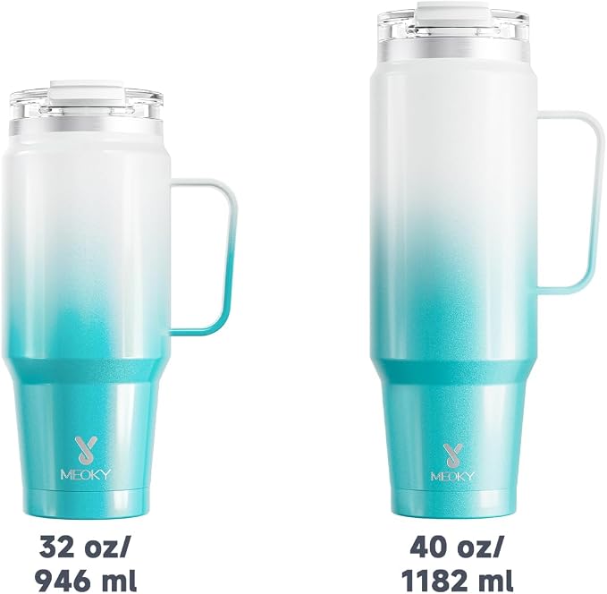 Meoky 32 oz Tumbler with Handle, Insulated Tumbler with Lid and Straw, Stainless Steel Travel Mug, 100% Leak Proof, Keeps Cold for 24 Hours or Hot for 8 Hours, Fits in Car Cup Holder (Azure) - Image 5