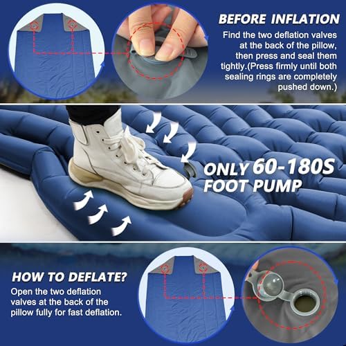 Double Camping Sleeping pad with Pillow & Built-in Foot Pump - Image 5