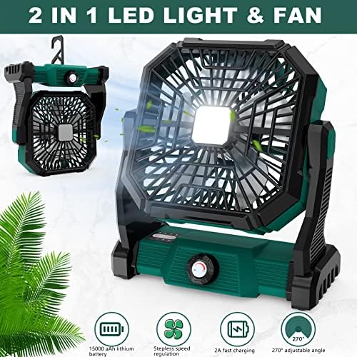 Camping Fan Rechargeable,15000mAh 9-inch Battery Powered Fan with LED Lantern,Large Table Fan Cordless,USB Battery Operated Fan for Travel Bedroom Home Camping Tent Office - Image 2