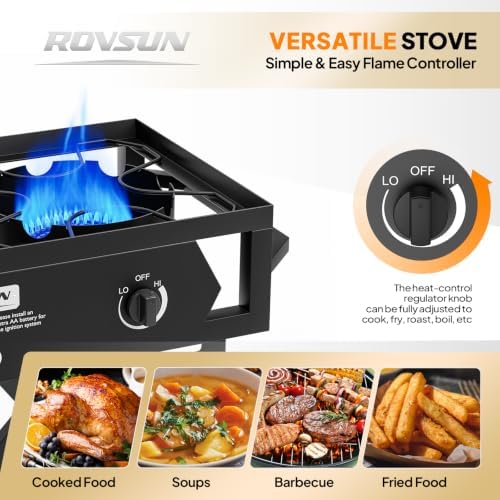 ROVSUN 2 Burner Foldable Gas Stove with Side Table, 150,000 BTU Portable Propane Stove with Ignition & Regulator for Camping Home Backyard Cooking Brewing Canning Turkey Frying - Image 4
