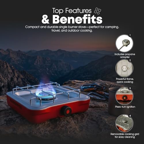 GasOne Single Propane Burner Camp Stove – 10,000BTU Portable Stove Propane Grill with Removable Cooking Grid – Large Easy to Use Knob – Carry Case Included - Image 4