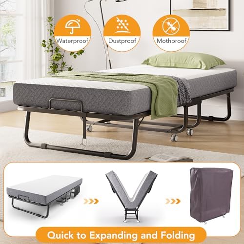 Decofy Folding Bed, Portable Foldable Bed with Movable Wheels, 75" x 31" - Image 4